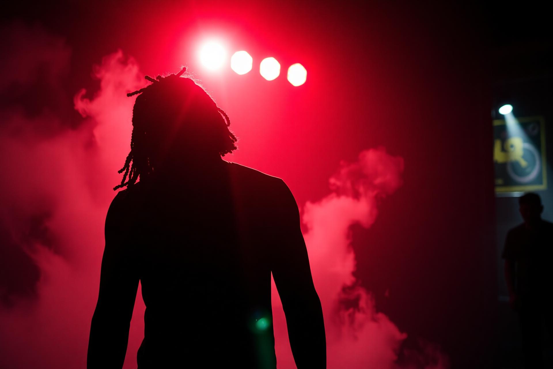 RoU876 silhouette in red smoke and stage light